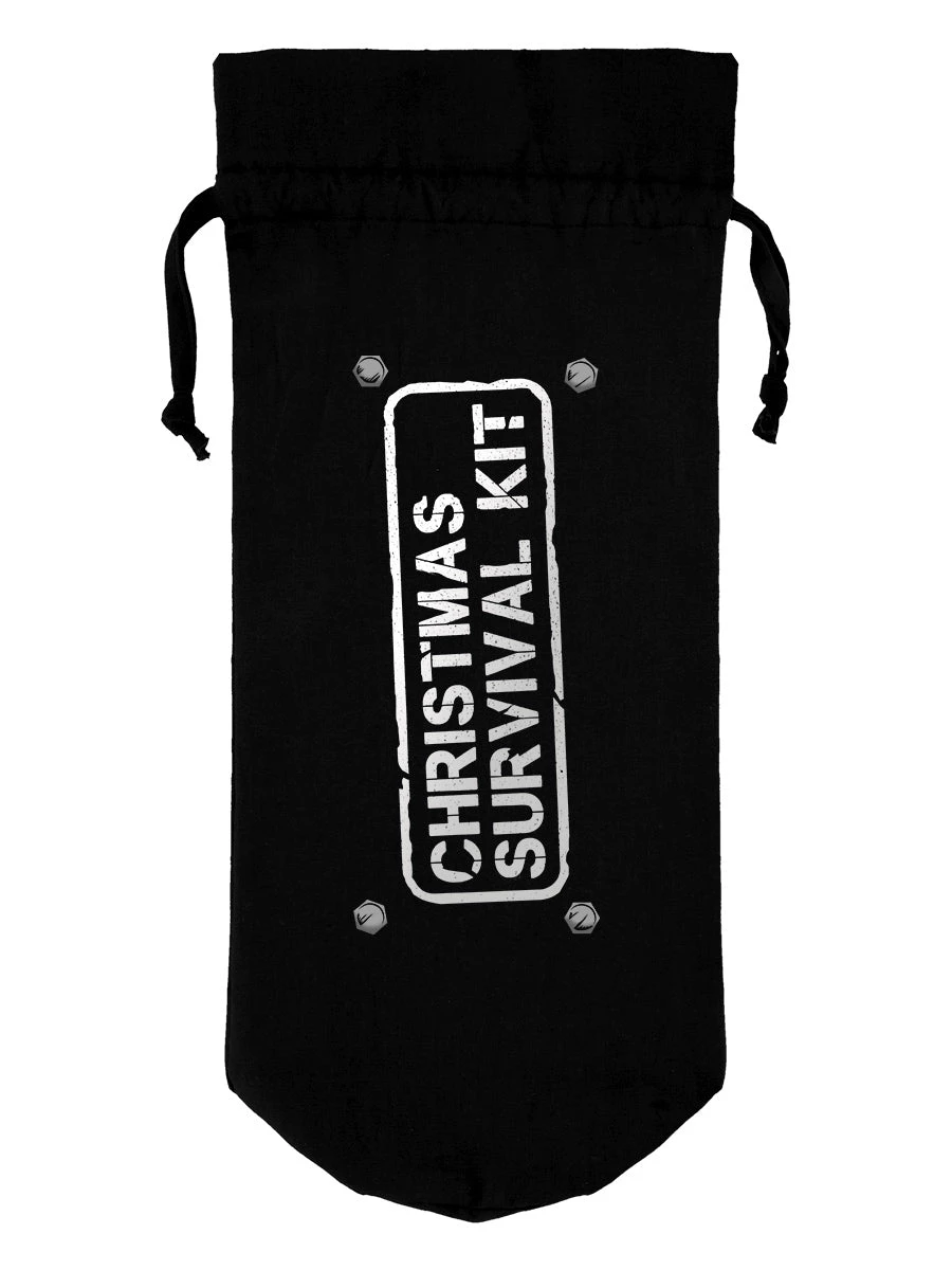 Christmas Survival Kit Black Cotton Drawstring Bottle Bag - Image 3