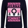 Festive Feminist Ladies Navy Blue Christmas Jumper