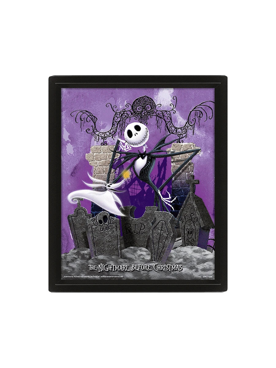 Nightmare Before Christmas Graveyard 3D Framed Lenticular Poster - Image 3