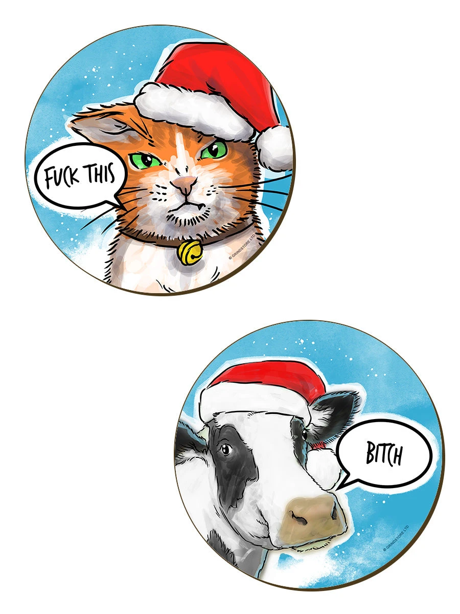 Cute But Really Abusive Christmas Coaster Set - Image 2