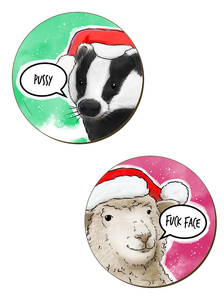 Cute But Really Abusive Christmas Coaster Set - Image 3