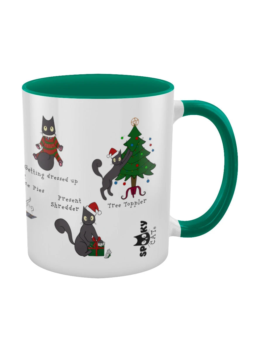 Spooky Cat Christmas Behaviour Green Inner 2-Tone Mug - Image 3