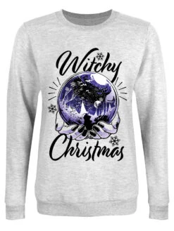 Witchy Christmas Ladies Grey Christmas Jumper