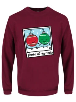 Pop Factory Photo Of My Balls Men's Burgundy Christmas Jumper