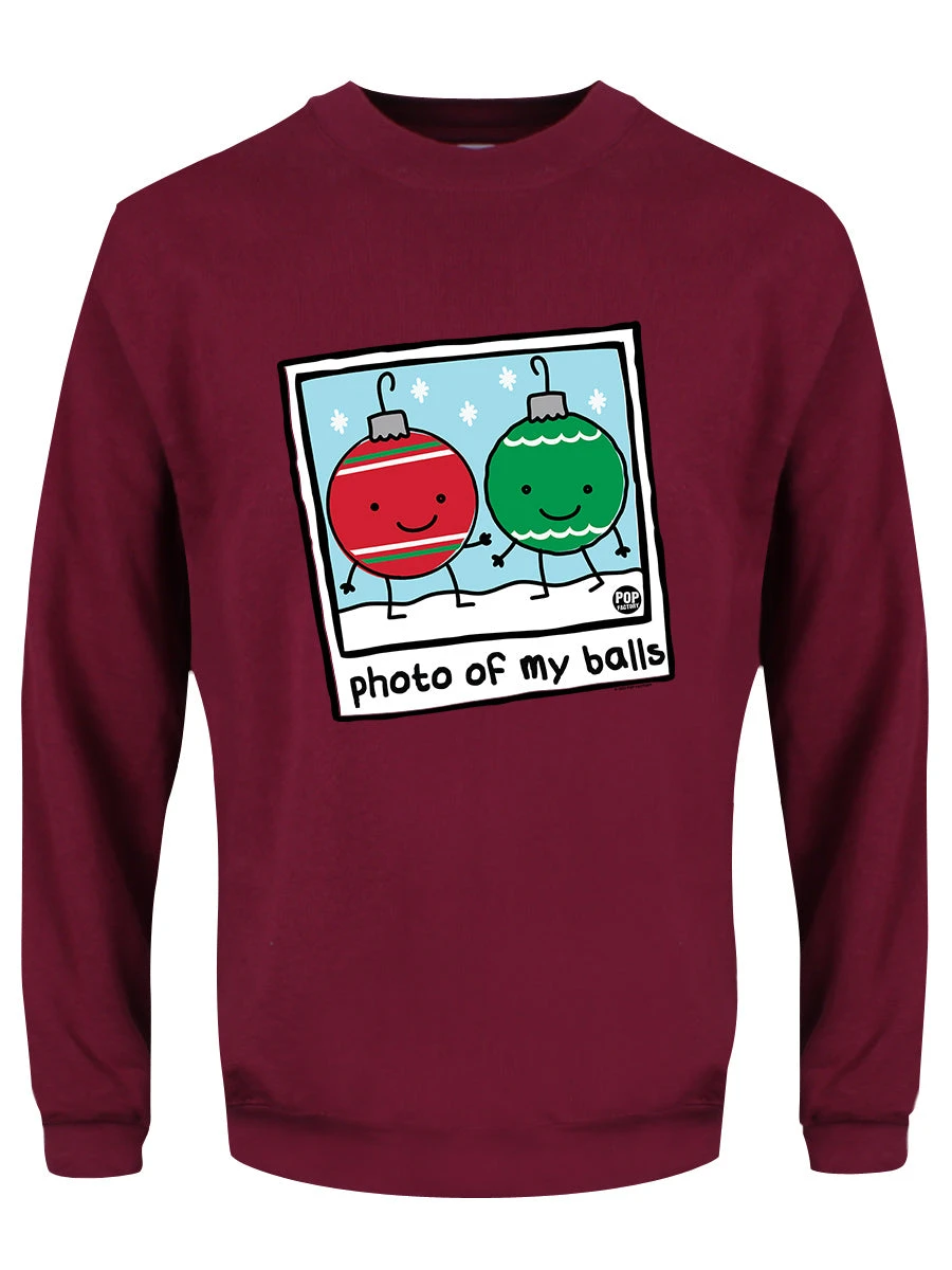 Pop Factory Photo Of My Balls Men's Burgundy Christmas Jumper